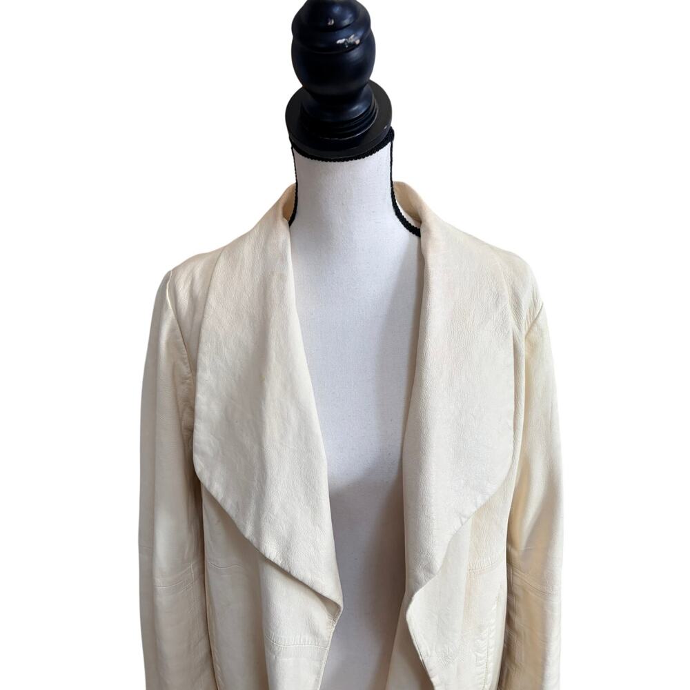 Eileen Fisher Women's Cream Ivory Lambskin Leather Jacket L/XL Vintage Drape - Picture 2 of 9